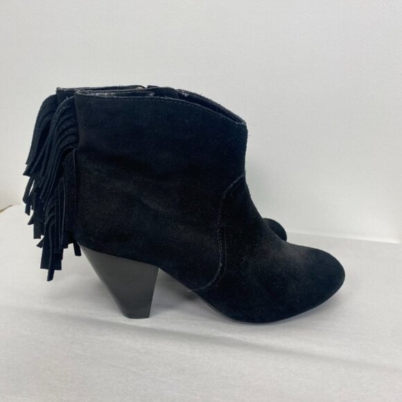 Jessica Simpson Black Suede Fringe Heeled Booties - Picture 3 of 9